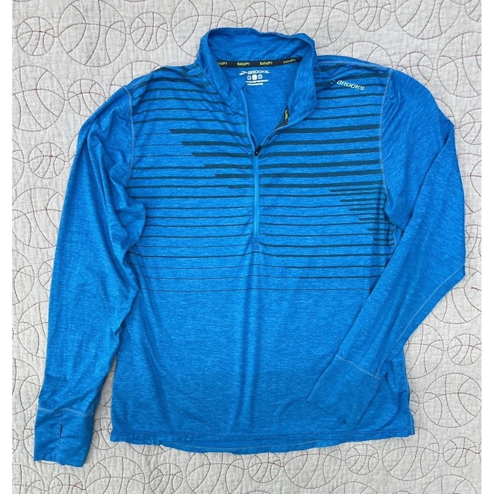 Brooks Dash 1/2 Zip Men’s Large Blue Stripe DriLayer Running Pullover 210827